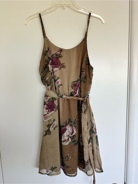 Pinky Floral Spaghetti Strap Mini Dress in Brown and Mauve
